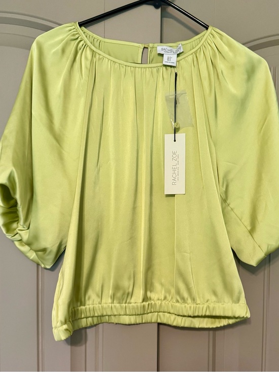 Rachel Zoe Tops - Rachel Zoe Chartreuse Gathered Neck Short Sleeve Blouse